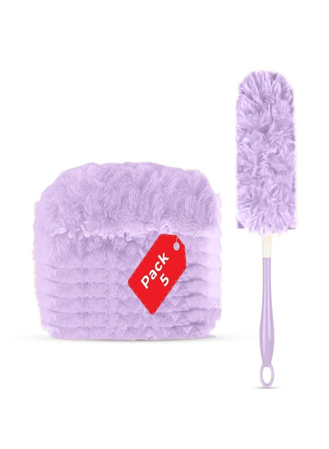 MAXOSHINE Microfiber Feather Duster for Home Cleaning with 5 Refills-Multipurpose Dusting Brush with Bendable Head Ideal for Cleaning AC Vents Car Blinds Furniture Hard-to-Reach Gaps (Purple, Small Handle) - Image 1